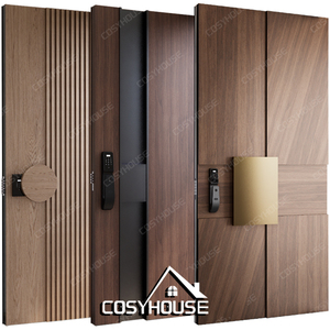 Modern Wood Grain Aluminum Entry Door Side Opening Front Door with Smart Lock for Villa Apartment House - Product Image 1