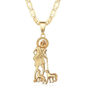 Collar con colgante religioso de figura de pastor hueca, chapado en oro, de aleación y circonita, amuleto de fe, joyería para hombre, uso diario y fiestas - Product Image 3