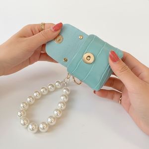 Pendant Car Handmade <b>Mini</b> Earphone Accessory Pu Leather <b>Bag</b> Keychain With Pearl Wristlet - Product Image 5