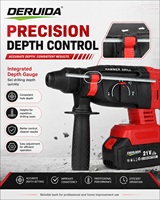 Marteau perforateur rotatif sans fil professionnel DERUIDA, sans balais, compatible OEM, avec batterie, pour perçage et cisaillement du béton