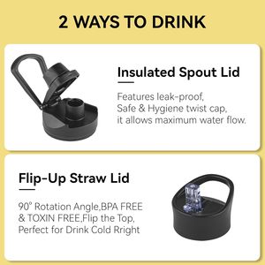Bouteille d'eau isotherme de 24 oz avec couvercle à paille et bouches larges, bouteilles d'eau de sport en acier inoxydable - Product Image 3