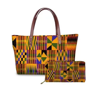 2 件/套女士手袋和钱包女士非洲传统印花女包手提手提包