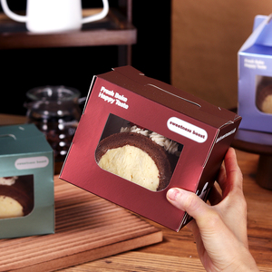 Caja para Rebanadas de Pastel Resistente a la Grasa, con Asa y Ventana, Impresión Personalizada, Empaque de Cartón para Repostería, para Postres como el Rollo <span class=keywords><strong>Suizo</strong></span> - Product Image 4