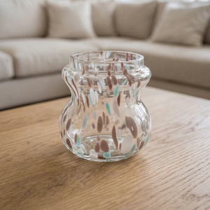 Porte-bougie en verre résistant à la chaleur, rond, avec motif de pulvérisation multicolore, fait à la main pour la décoration de la maison - Product Image 1
