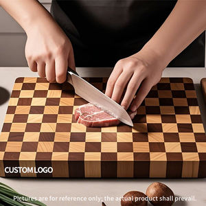 Grande planche à découper en acacia à carreaux avec rainures pour les jus et poignées, planche à découper en bois, plateau de service type bloc de <span class=keywords><strong>boucher</strong></span> - Product Image 4