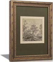 Vintage Goldgerahmter Wald-Leinwanddruck Grün-Grauer Baum Natur-Skizze Rustikale Bauernhaus-Wandkunst für Heimdekoration OEM ODM