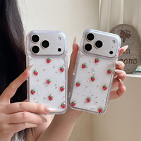 Coque de téléphone en époxy transparente avec confettis scintillants 3D fraise et étoile pour iPhone 18 17 Pro Max 16 15 14 13, protection en TPU cristallin