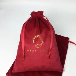 Custom logo Printed Soft Velvet <b>Drawstring</b> <b>Pouch</b> Red Color Dust Bag Shoes for logo Printed - Product Image 4