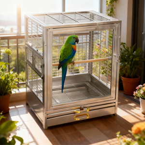 Basit sürgülü tasarım nefes ve kolay montaj açık kafes ile küçük hayvanlar için paslanmaz çelik papağan kafes - Product Image 1