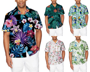 <span class=keywords><strong>Camicia</strong></span> hawaiana da uomo a maniche corte, con stampa floreale tropicale, abbottonata, casual, da spiaggia, con stampa 3D, per vacanze e festività. - Product Image 1