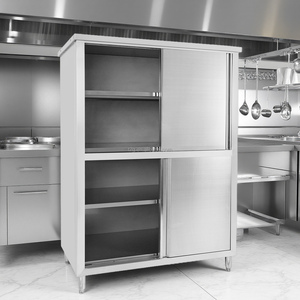 Stainless Steel Storage Cabinet With 4 <b>Shelves</b> And <b>Sliding</b> Doors For Kitchen Use - Product Image 6