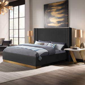 Luxueux Queen et <span class=keywords><strong>Californien</strong></span> King Size Velours Brossé Or Base en Métal Chambre avec Boucle Tissu Cadres en Bois Modernes - Product Image 2