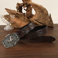 Ceinture en jean pour homme, motif cheval en relief, accessoires simples, style rétro décontracté, boucle en alliage de cuir