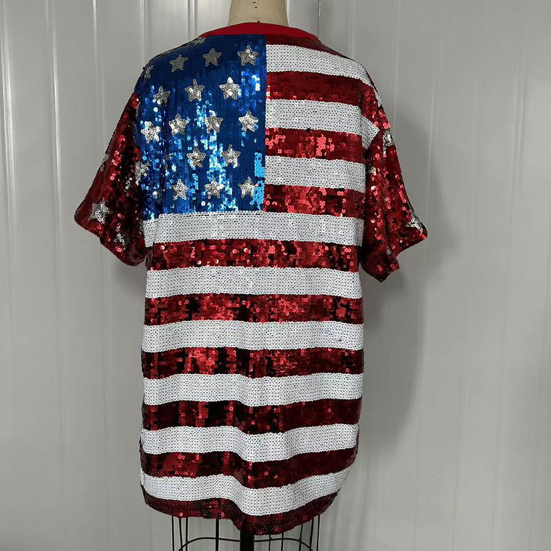 Oversized Stripes Star Patriotic Sequins Tunic Dress