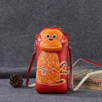 Sac à bandoulière pour téléphone en cuir véritable fait main, motif éléphant 3D, pochette rectangulaire, porte-monnaie, sac à main