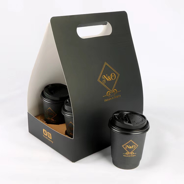 Custom Logo printed disposable double wall gold foil stamping black hot coffee paper cup