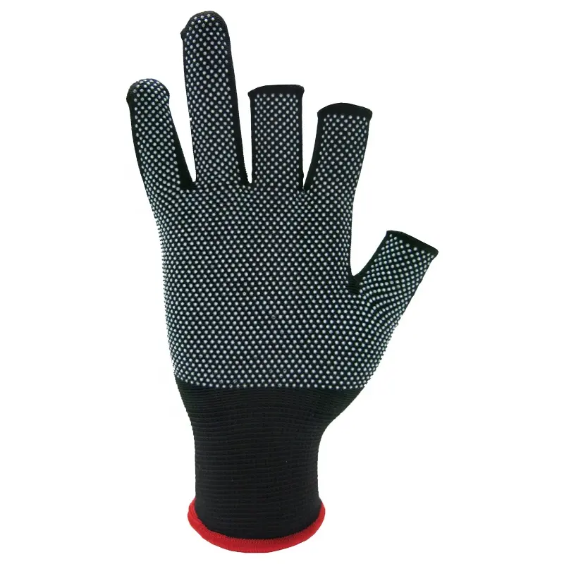 Black half finger Fishing Pvc Dot Glove, Short Cuff Golf Gloves para pescar