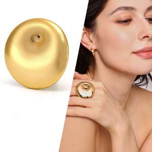 Fashionable Stainless Steel 18K Real Gold Plated Color Retention Exaggerated Large Round Swirl Open <b>Adjustable</b> <b>Rings</b> for Women - Product Image 3