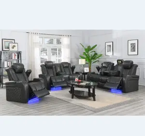 2023豪华顶级粒面皮革躺椅套装家具3 2 1电动躺椅现代沙发