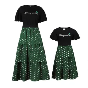 parent-child outfit mother and daughter letter print mommy and me t shirt polka dot skirt dress 2 piece family clothes set girl