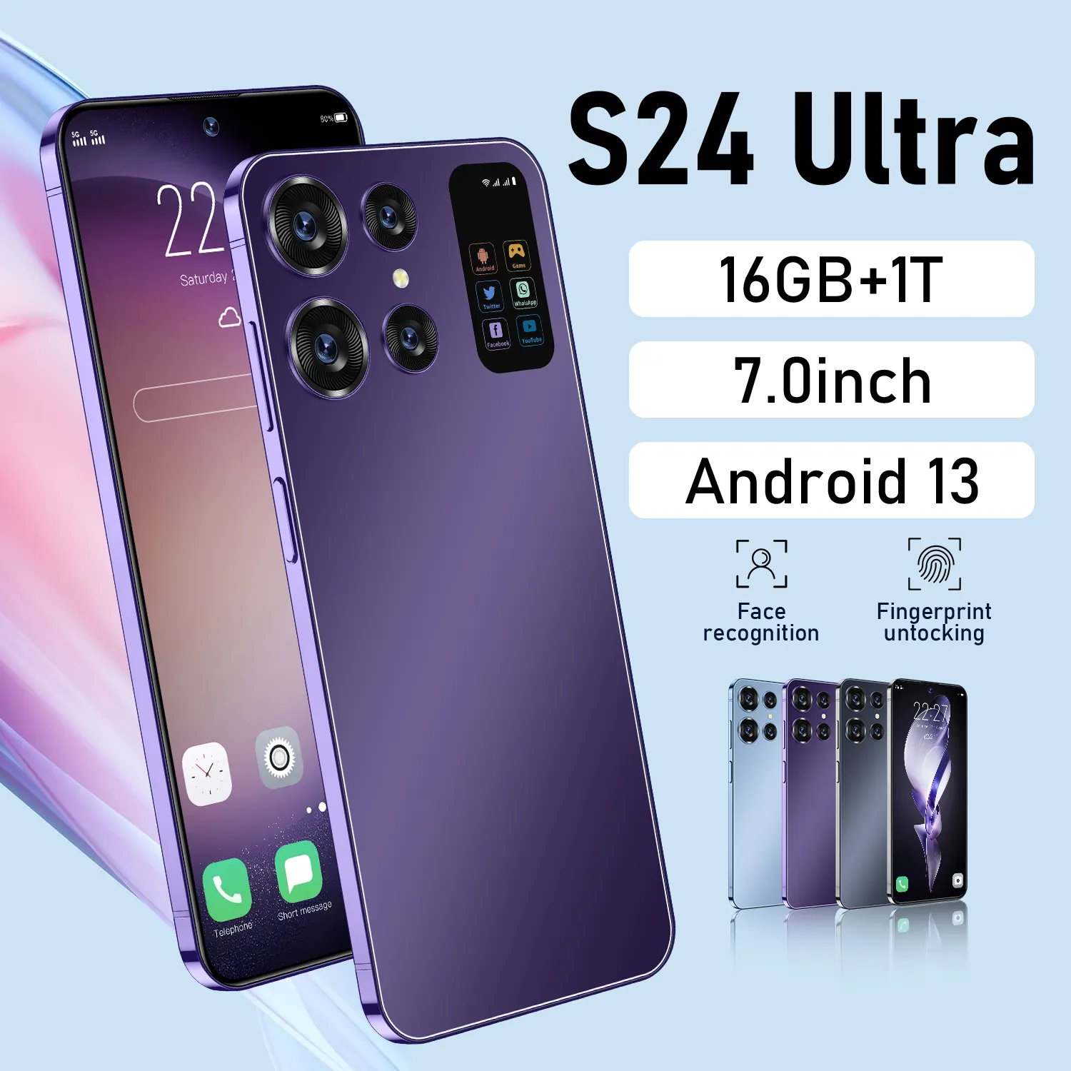 Лидер продаж, новый телефон S24 ultra 16g + 1T smartphone7.3 дюймов, разблокированная двойная карта, 5G смартфон, Android, мобильные телефоны