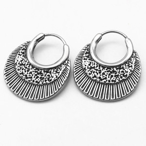 yunnique Tibetan Silver Huggie Earrings Geometric Design Circular <b>Ring</b> Unisex Jewelry - Product Image 1