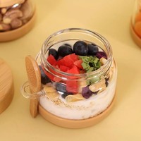 Bocaux d'avoine de nuit en verre borosilicaté de 8oz 12oz, sel de bain, beurre, pot à fond antidérapant avec cuillère et couvercle en bambou