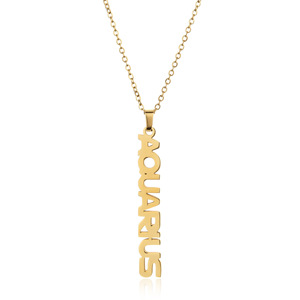 Collar de acero inoxidable con signo del zodiaco, joyería de moda con horóscopo Vertical chapado en oro de 18k y 12 signos del zodiaco - Product Image 1