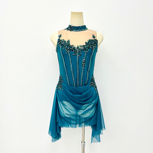 Traje de Danza Lírica Contemporánea para Niñas y Adultas, Cuello Alto con Pedrería y Malla Transparente para Actuaciones en Escenario - Product Image 3