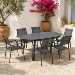 Ensemble de <span class=keywords><strong>table</strong></span> à manger d'extérieur moderne en aluminium, <span class=keywords><strong>table</strong></span> extensible avec <span class=keywords><strong>chaises</strong></span>, design extensible à simple tirage, jardin, patio, <span class=keywords><strong>balcon</strong></span>, parc - Product Image 2
