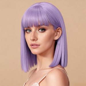 Pelucas Modernas de Color <span class=keywords><strong>Rosa</strong></span> para Mujer, Peluca Corta con Flequillo, Cabello Sintético Resistente al Calor, 12 Pulgadas, para Uso Diario, Fiestas, Disfraces de <span class=keywords><strong>Halloween</strong></span> - Product Image 3
