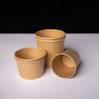 Contenants alimentaires jetables écologiques en papier kraft, bols à nouilles, gobelets à soupe chaude avec couvercle plat en papier