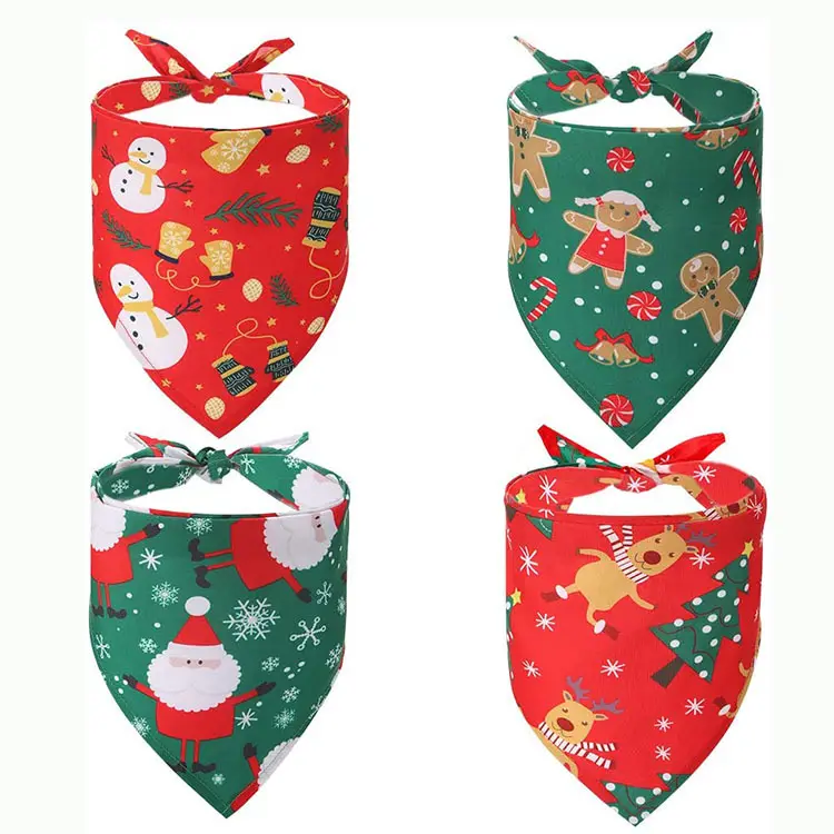 Christmas Pet Bandanas Collar for Dogs Cats cotton Triangular Bibs Scarf Collar with Santa ClausPattern for Puppy Accessories