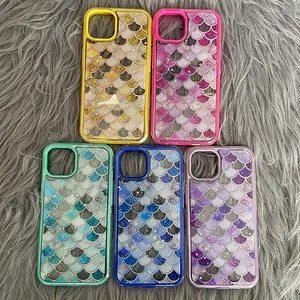 Popular beautiful fish scales glitter colorful high clear phone cases for iphone 13 pro max 14 14pro 15