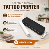 Printer Termal Portabel A4 dengan Baterai Isi Ulang, Mini Printer Foto/Tato, Tray Kertas Opsional