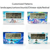Reloj Despertador Digital LCD Transparente Personalizado con Diseño de Paisaje de Dibujos Animados, para Turismo, Festivales, Regalos Promocionales, para el Dormitorio