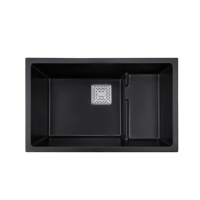Évier double sous plan de haute qualité 75*47cm, 80% quartz et 20% résine, résistant aux rayures, noir, pour cuisine