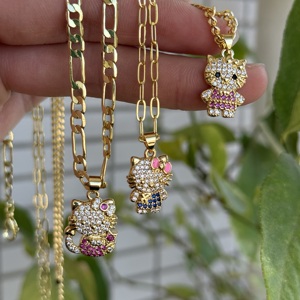 Liontin Kucing Kartun Micro Pave Cz Berlapis Emas 18k Kucing Trendi Kartun untuk Perhiasan Anak Kustomisasi DIY Pembuatan Sendiri - Product Image 2