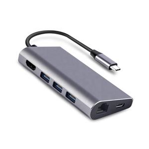 ETC81H tipo-C <span class=keywords><strong>Hub</strong></span> todo en un centro HD-MI RJ45 SD adaptador <span class=keywords><strong>multipuerto</strong></span> de carga tipo-C USB-C centros para de la computadora - Product Image 2