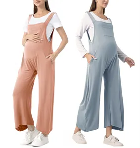 Wholesale Straps Adjustable Maternity Jumpsuits Wide Leg Loose Casual Overalls Pants Clothes With Pockets For Pregnant Women