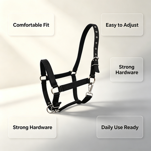 Black Nylon Adjustable Horse Halter Heavy Duty Horse Headcollar with Stainless Steel Metal Buckles <b>Snap</b> Clip Durable Horse Tack - Product Image 3