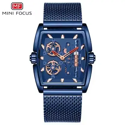 Relógio de pulso masculino Mini Focus 0322 com mostrador quadrado à prova d'água, marca de luxo com pulseira de malha esportiva, relógio de quartzo para homens, 2021