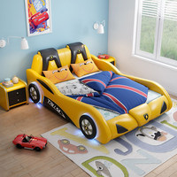 Lit d'enfant en cuir blanc rembourré simple pour chambre de garçon, lit en forme de voiture doux, cadre de lit créatif pour enfant, lit design pour enfant