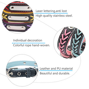 PU Hunde leder halsband mit Metall-ID-Tag Anti Lost Geflochtene Hunde halsbänder Weich gepolstertes Hunde halsband und Leinen-Set - Product Image 5