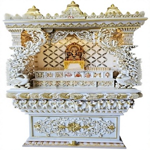 Designer Marble Look Teak Wood Temple Manufacturer Latest Teak Wood Pooja <b>Mandir</b> for Sale Buy Wooden Carved Temple for Home - Product Image 1