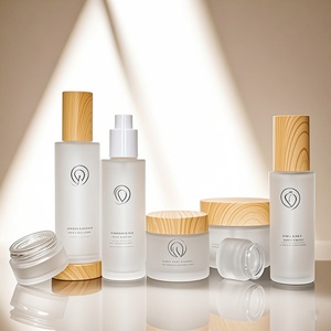 A Set of Frosted <b>clear</b> Frosted Personal Skin Care Glass Dropper Bottles Lotion Spray Lotion Bottle and Glass Jar with Bamboo Lid - Product Image 1