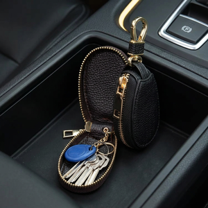 Porte-clés en cuir PU noir avec fermeture éclair, portefeuille portable pour clés pour un usage quotidien - Product Image 3