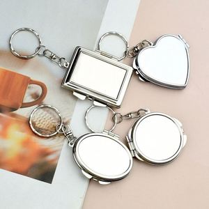 Mini miroir de maquillage pliable double face en métal argenté avec pendentif porte-clés DIY, petite taille pour salle de bain et usage commercial - Product Image 1