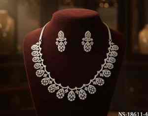 Elegante Juego de Collar con Piedras de Circonita Cúbica y Acabado en Rodio Blanco, Joyería de Diseño Perfecta para Bodas y Eventos Nocturnos - Product Image 4