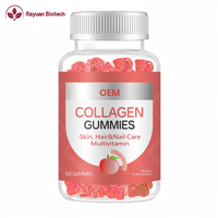 Gummies de collagène végétalien à marque privée OEM, saveur pêche, avec biotine, vitamines C, E et zinc, multivitamines pour la santé des cheveux et des ongles, antioxydant